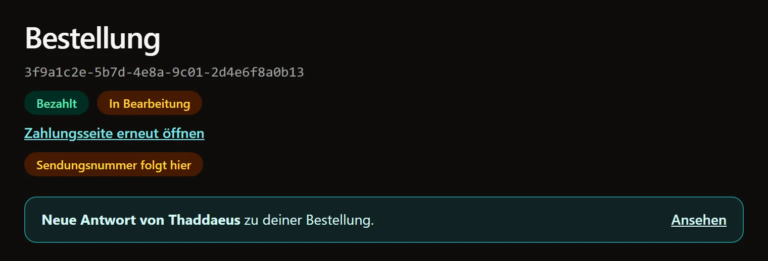 Eine neue Antwort von uns zeigt dir ein Hinweis oben auf der Seite an.