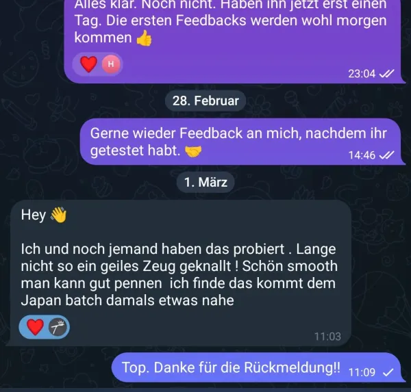 Rückmeldung eines Kunden via Telegram