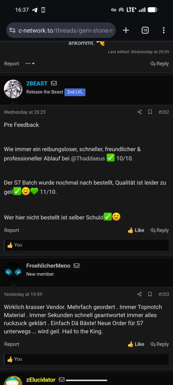 Rückmeldung eines Kunden via Forum