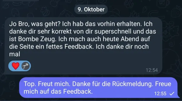 Rückmeldung eines Kunden via Telegram