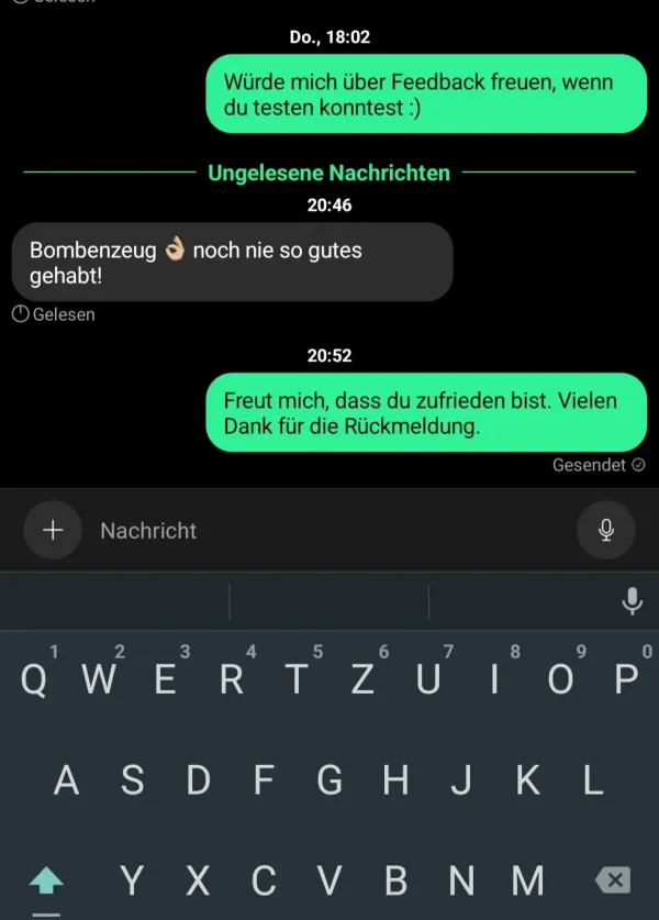 Rückmeldung eines Kunden via Session