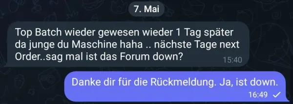 Rückmeldung eines Kunden via Telegram
