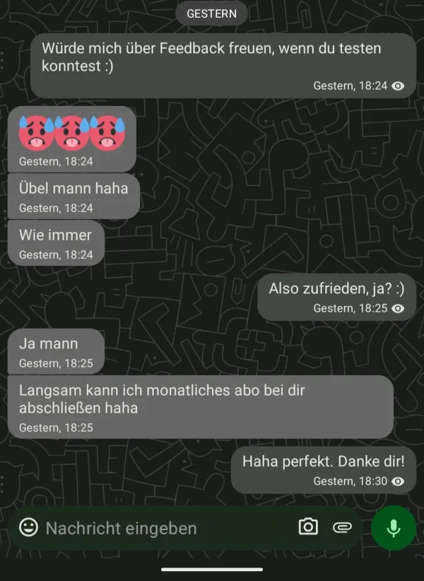 Rückmeldung eines Kunden via Threema